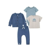 Little Star 100% Organic Cotton 4 Piece Baby Boy Outfit Set